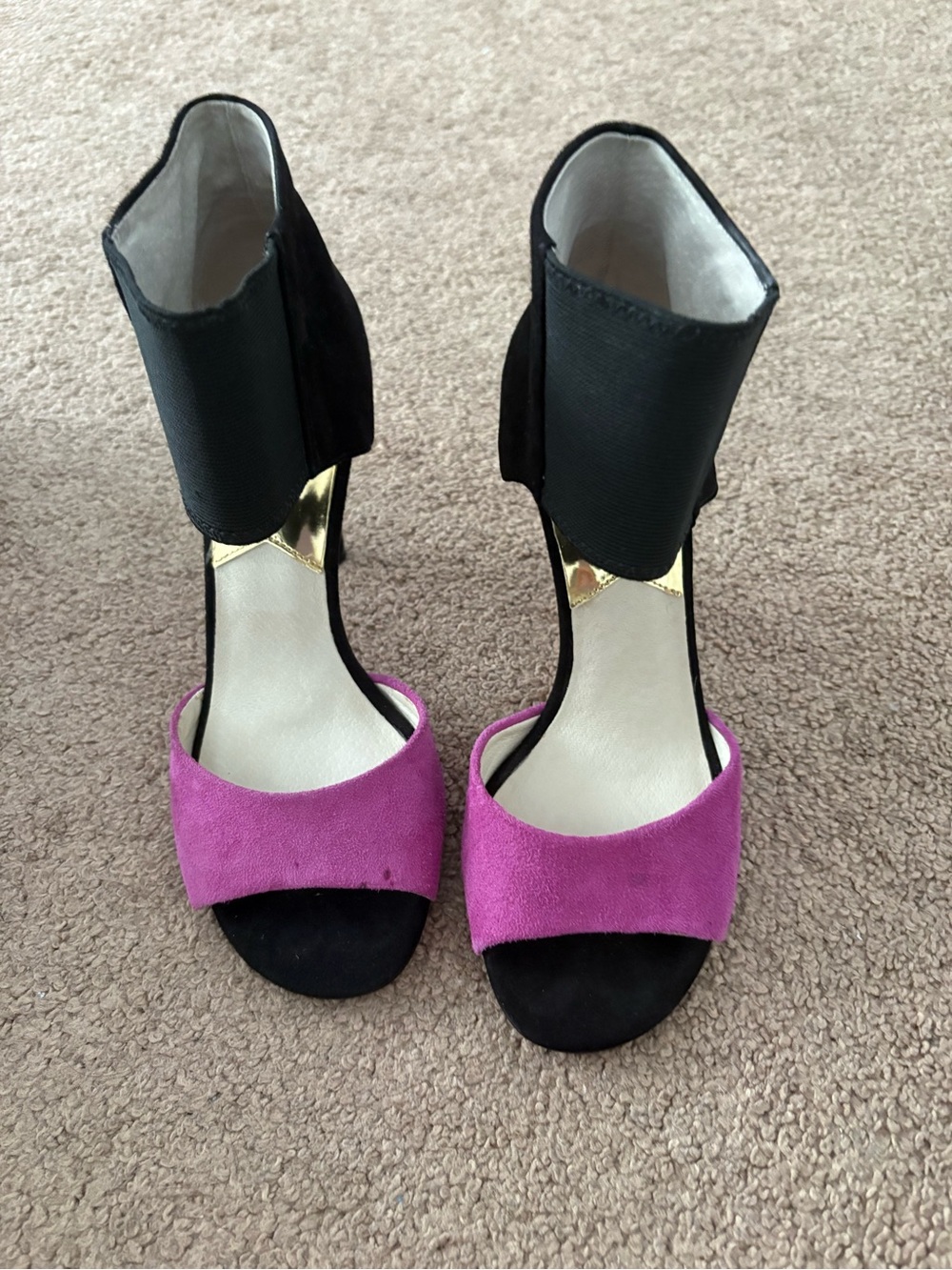 Michael Kors Black and Fuchsia Open-Toe Ankle-Cuff Heels